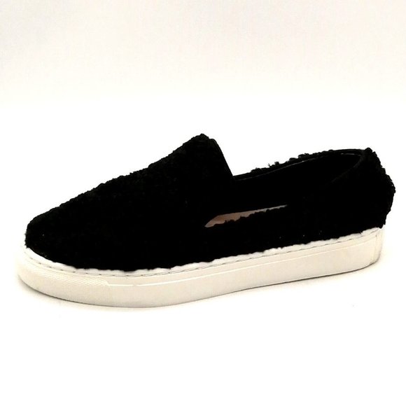 Steven Womens Sneakers Kimbel Black Faux Fur Slip On Flat Heel Round‎ Toe 9.5 - Picture 1 of 9